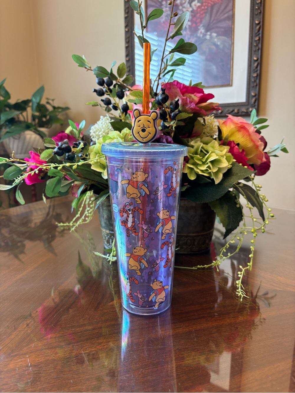 Disney Winnie the Pooh Purple Holographic Tumbler with Orange Straw 24oz